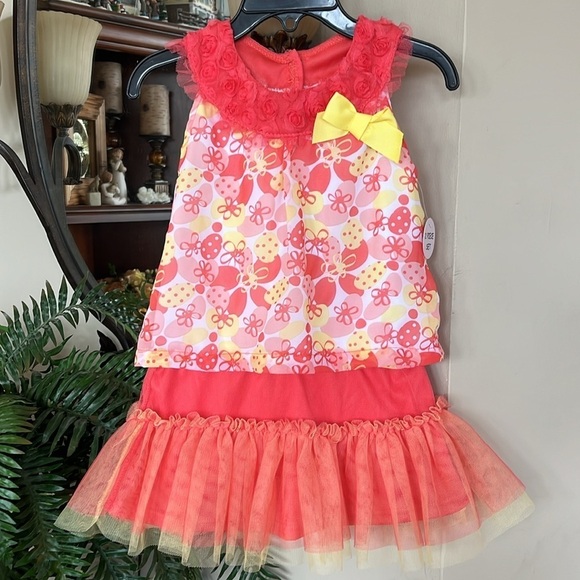 Brand New Little Lass 2-Piece Set Orange & Yellow Floral Mesh Top Ruffle Skirt - Picture 1 of 15